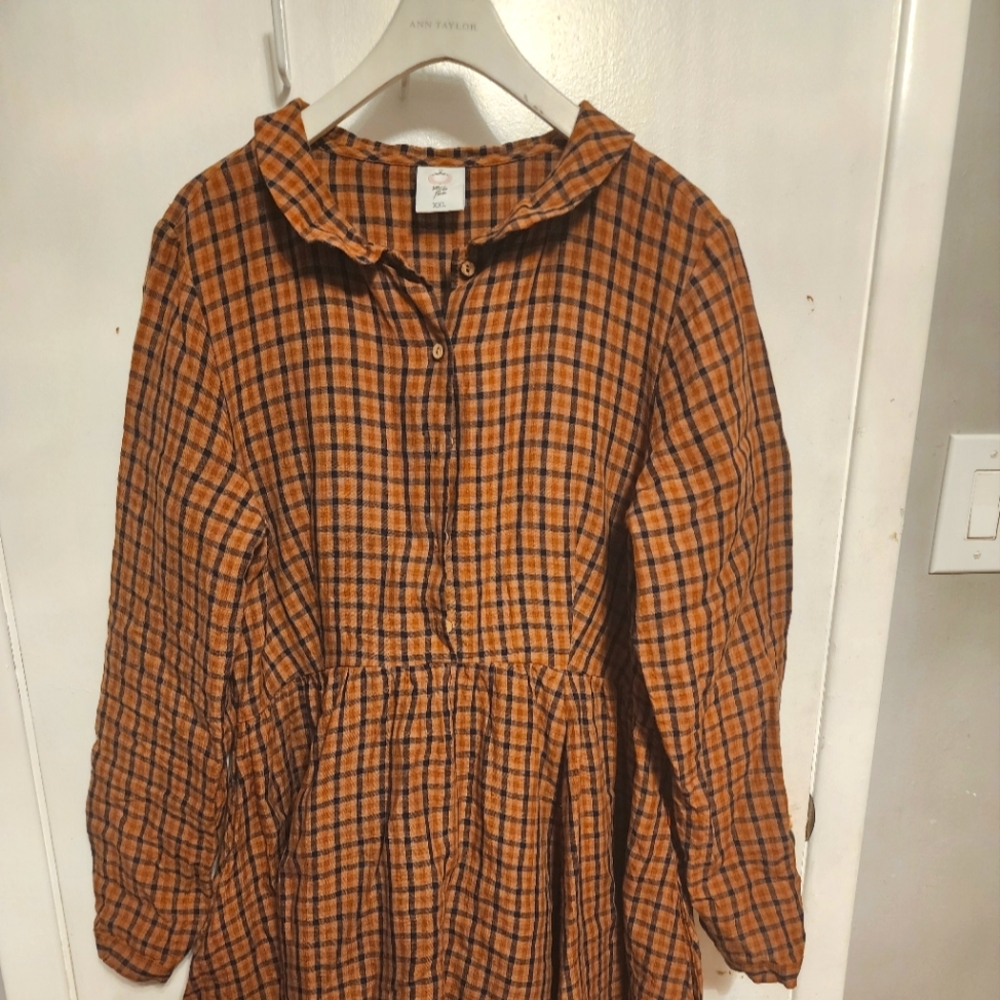 Son de Flor Orange and Black Plaid Cotton Midi Dress